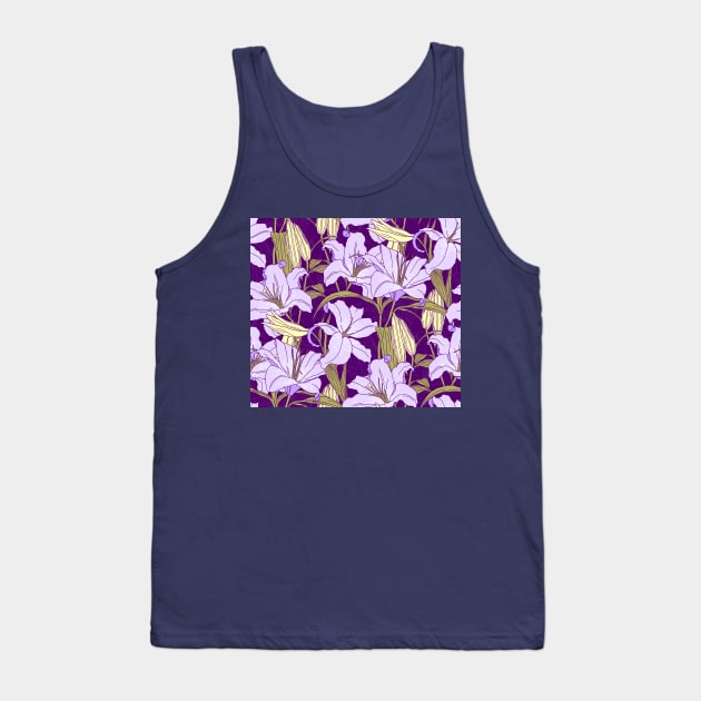 Lilac Dark Summer Lillies Tank Top by Carolina Díaz